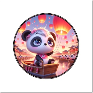 Cute Panda with Lantern Posters and Art